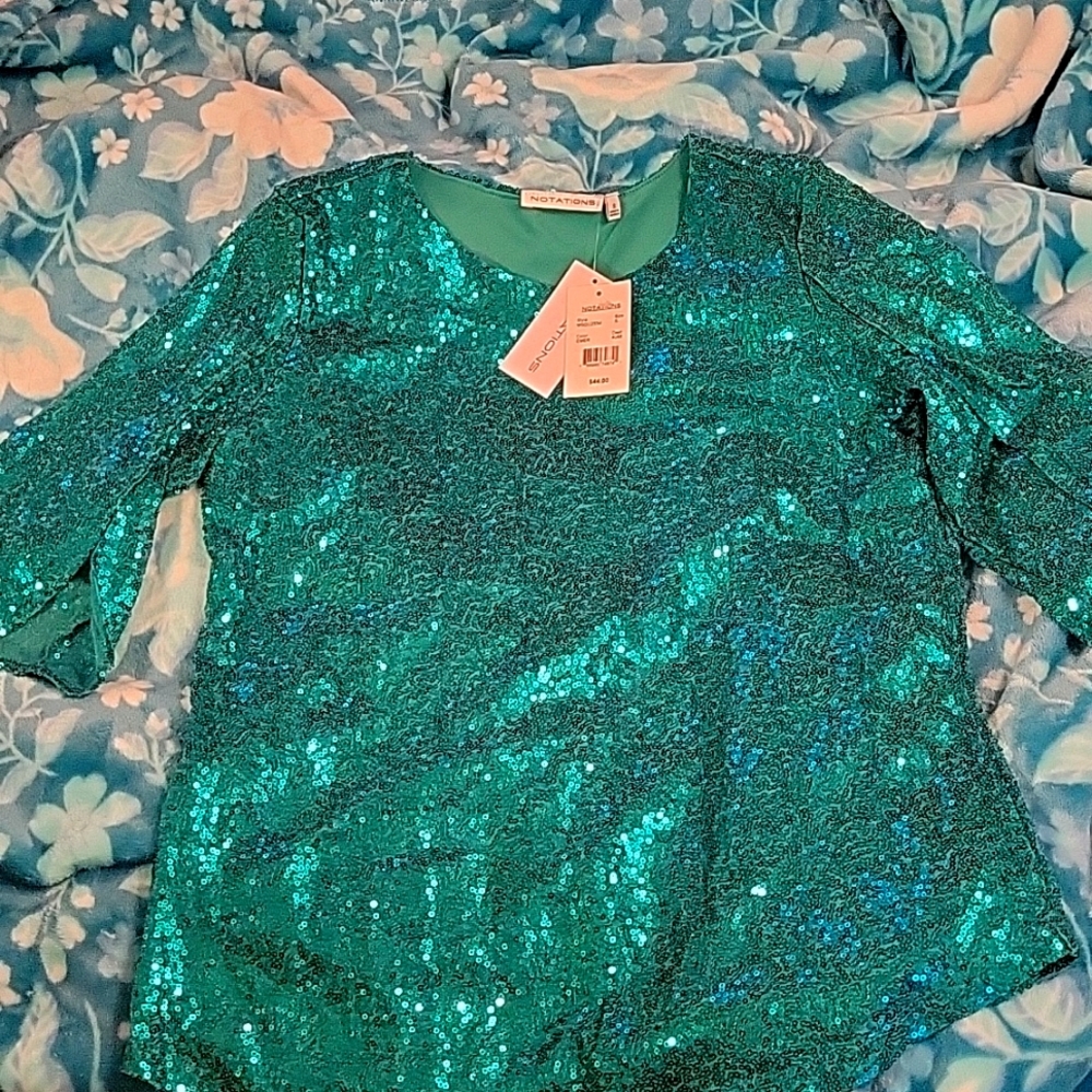 NWT Party Sequin top Turquoise Small